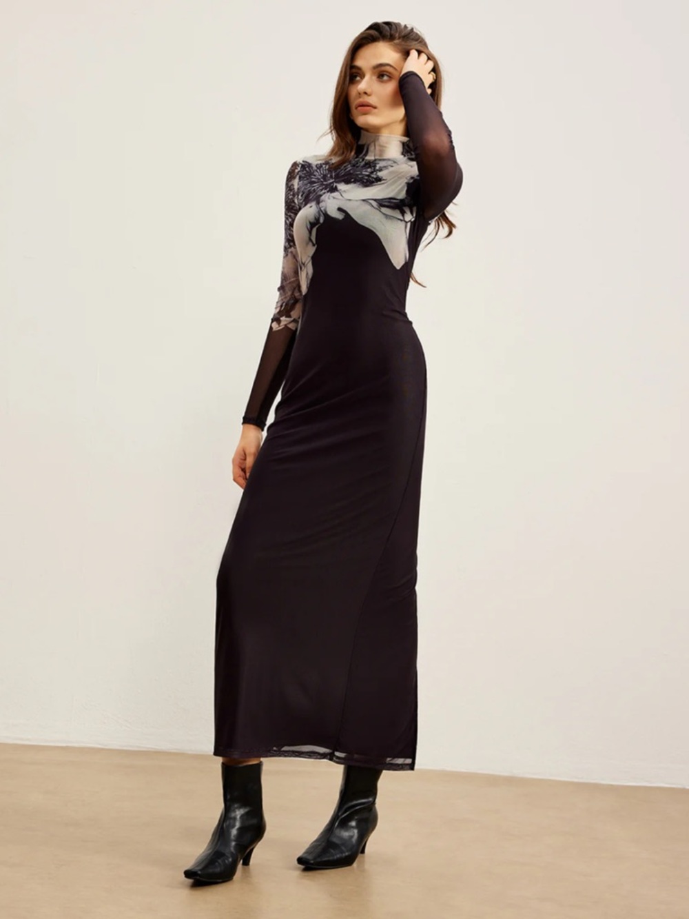 Commense Mock Neck Printed Mesh Dress Size Medium NWT - Picture 5 of 7